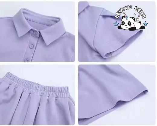 LEZONKIDS - Conjunto de roupas de verão para meninas, camiseta polo esportiva de algodão e shorts, novidades no atacado